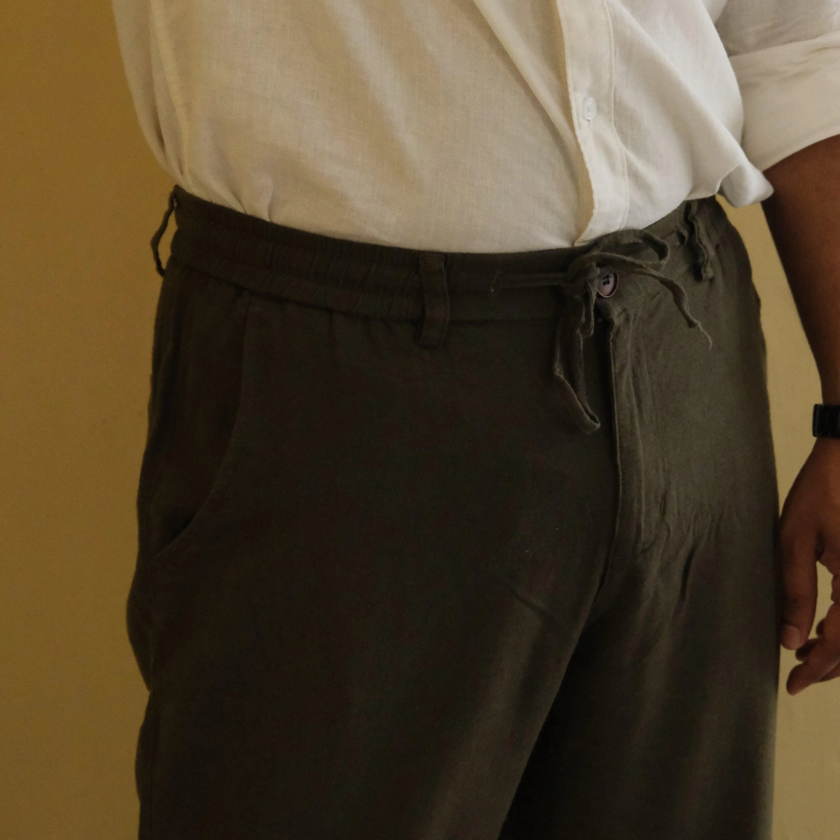 ECHO Men's Pure Linen Pant | 3/4 Elastic Waist | Zipper Pockets