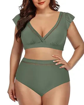 Elegant High Waisted Bikini Set Two Piece Swimsuits For Women-Olive Green