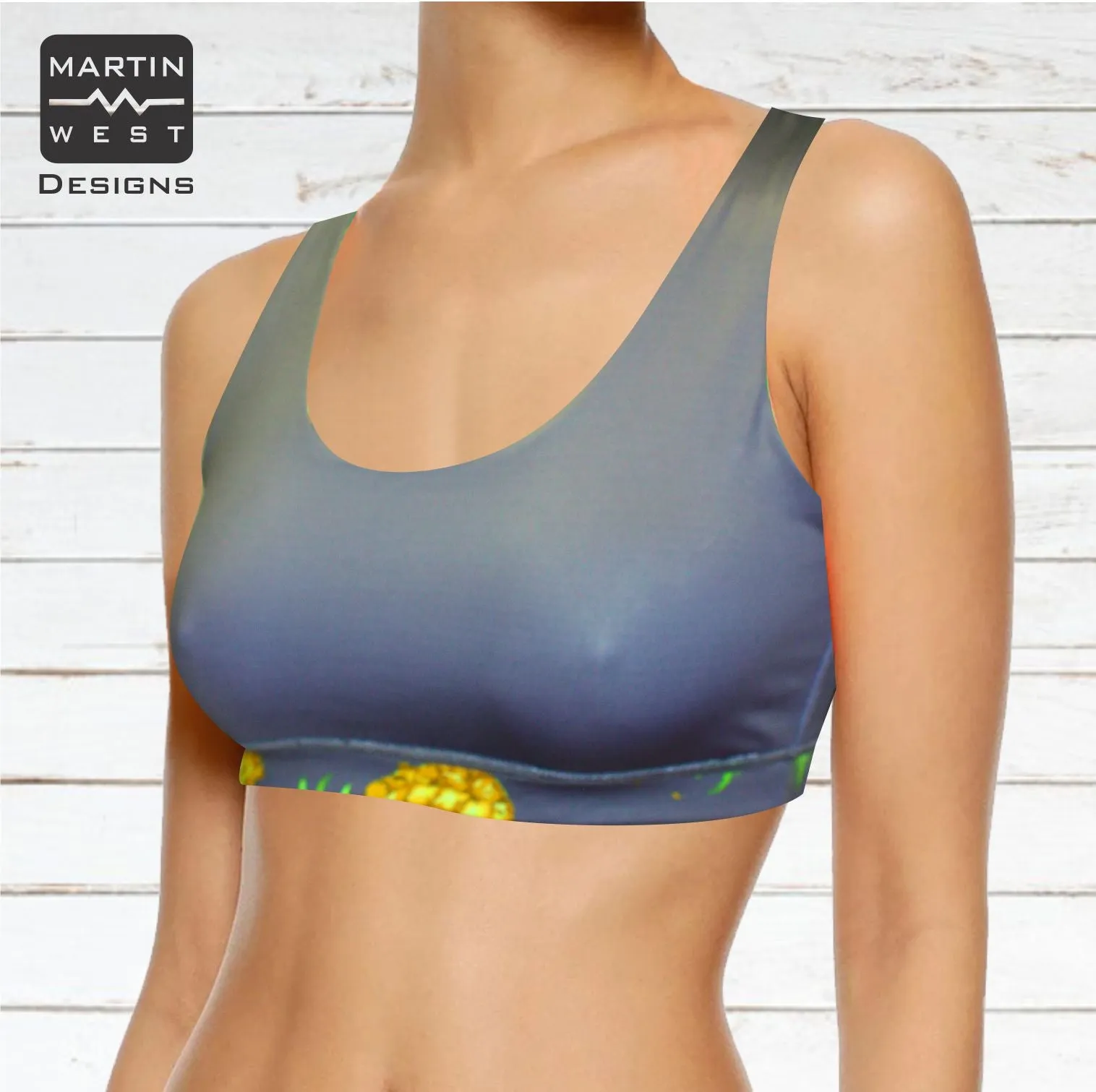 Female Pineapple run/paddle/swim reversible Crop Top