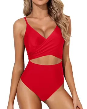 Flattering Tummy Control One Piece Swimsuits For Women-Red