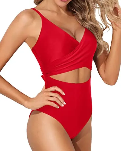 Flattering Tummy Control One Piece Swimsuits For Women-Red