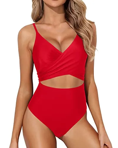 Flattering Tummy Control One Piece Swimsuits For Women-Red