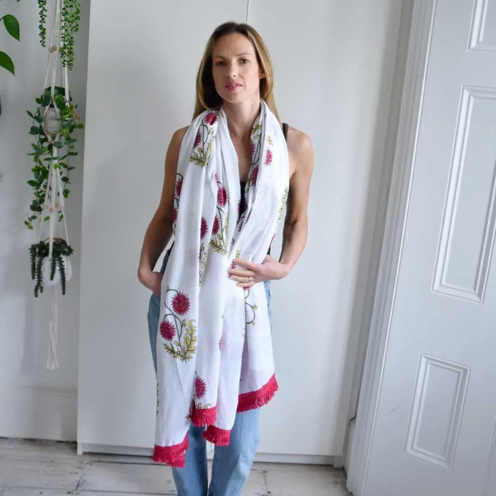 Floral Maroon Block Printed Sarong