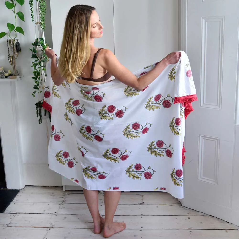 Floral Maroon Block Printed Sarong