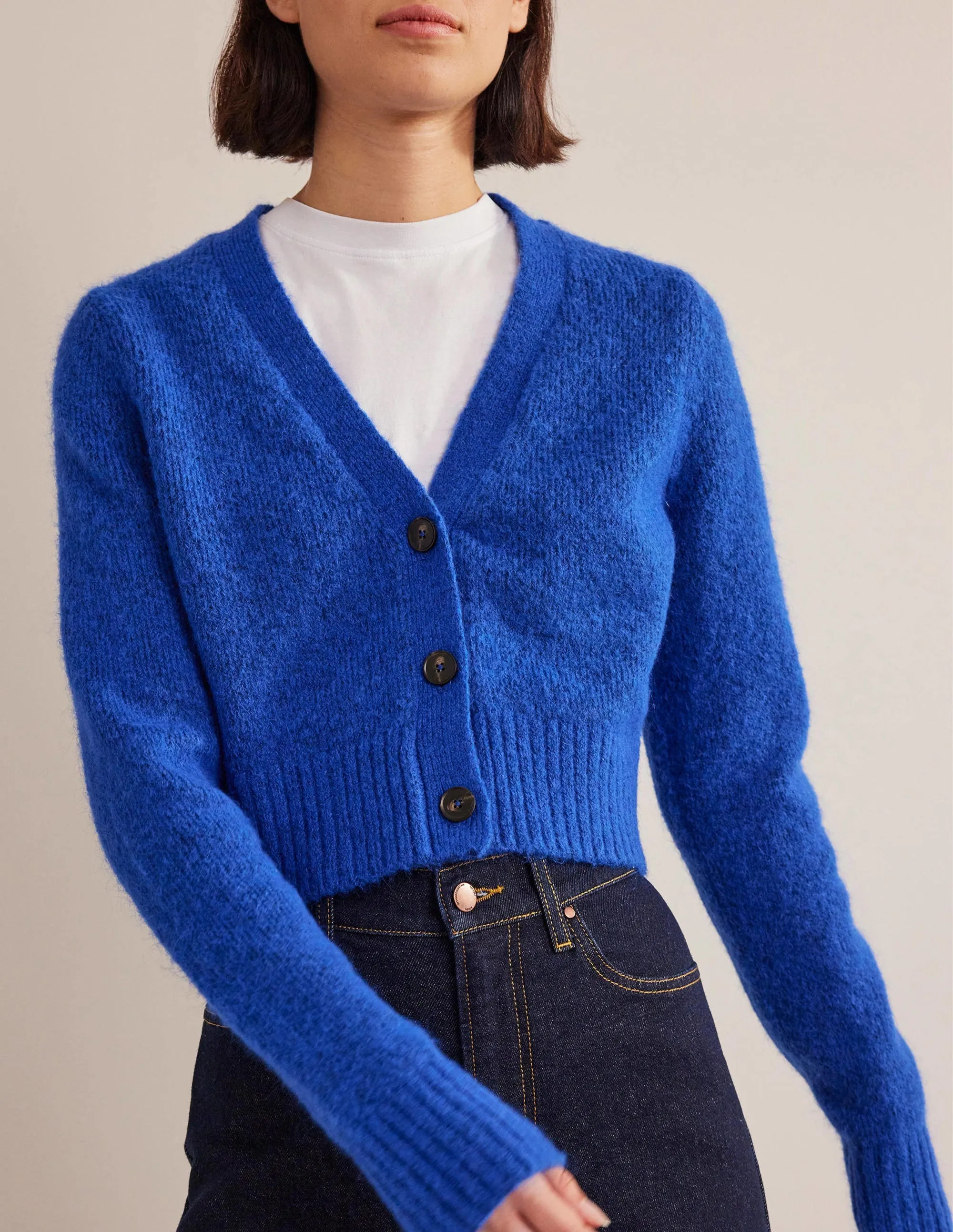 Fluffy Cropped V-Neck Cardigan-Summit