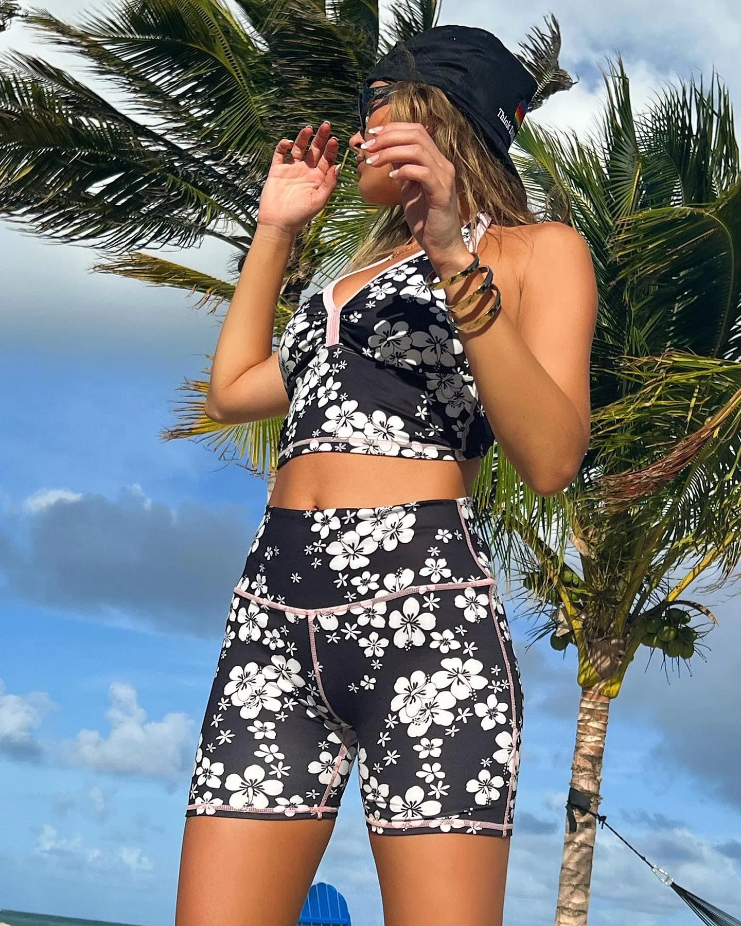 Frankies Bikinis Active Lively Halter Floral Sports Bra