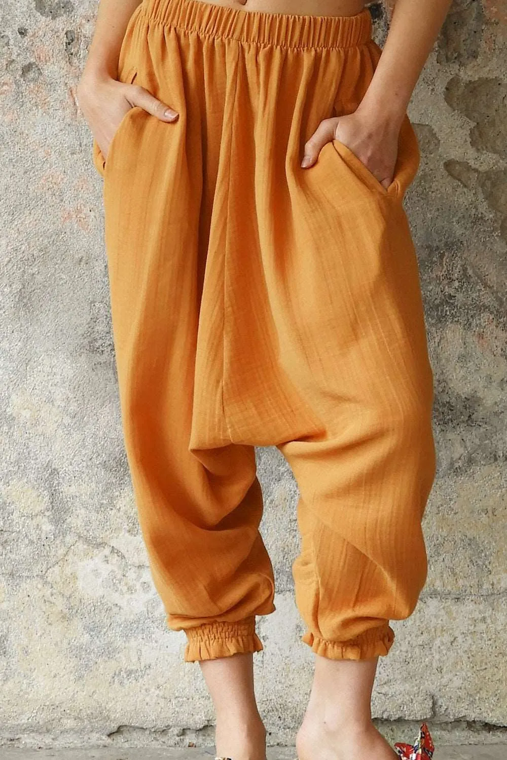 GAIA Women's Organic Gauze Cotton Harem Pants (Light Blue, Mint, Orange)