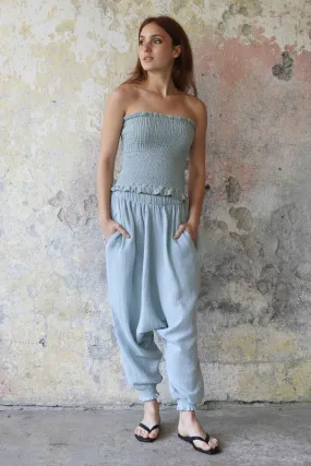 GAIA Women's Organic Gauze Cotton Harem Pants (Light Blue, Mint, Orange)