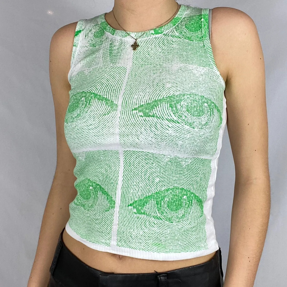Gbolsos Women Eyes Pattern Printing Slim Vest Tops Summer Casual Ladies Round Collar Sleeveless Camisole Tops