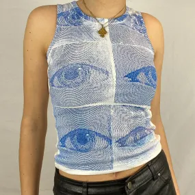 Gbolsos Women Eyes Pattern Printing Slim Vest Tops Summer Casual Ladies Round Collar Sleeveless Camisole Tops