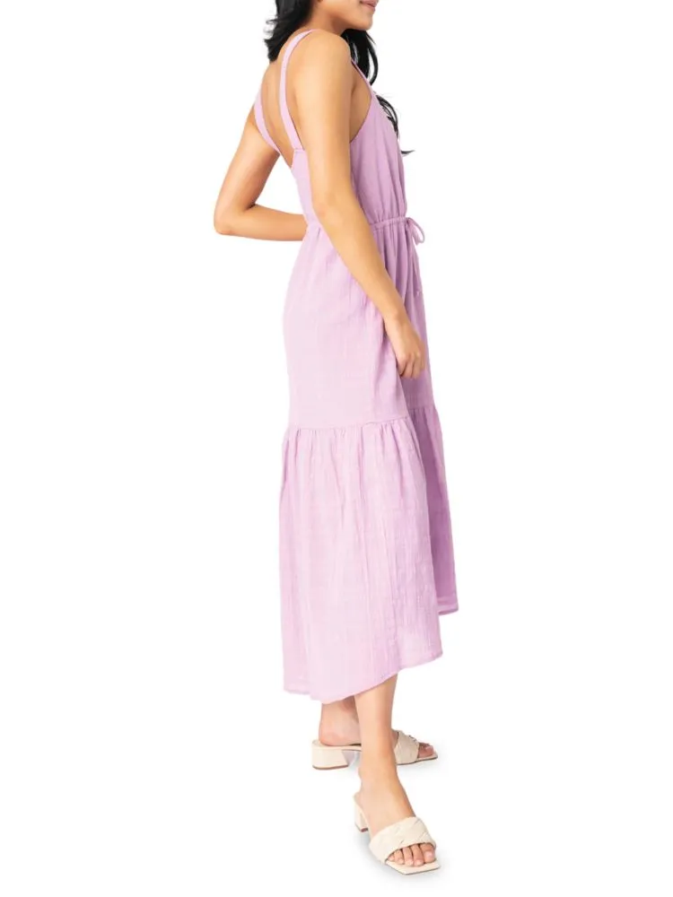 Gibsonlook Square Neck Tiered Midi Dress, Lavender