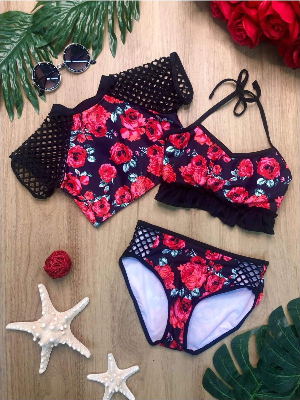 Girls Blossoming Beauty Three Piece Swimsuit