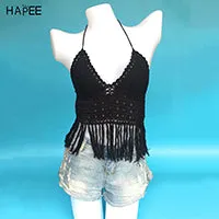 HALTER TASSEL CROP TOP COVER UP