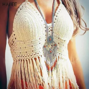 HALTER TASSEL CROP TOP COVER UP