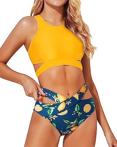 High Neck Bikini Set Cutout Bandage Swimsuits