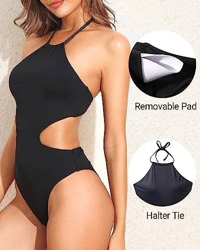 High Neck Cut Out One Piece Bathing Suit