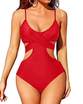 High Rise High Cut One Piece Swimsuit For Women-Red