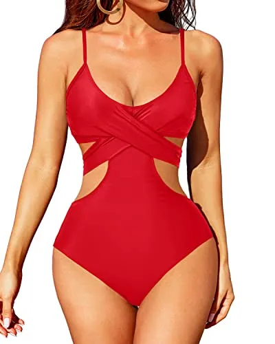High Rise High Cut One Piece Swimsuit For Women-Red