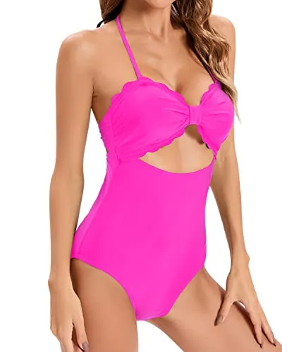 High Waisted Full Coverage Ruched Bikini Bottoms For Women-Neon Pink