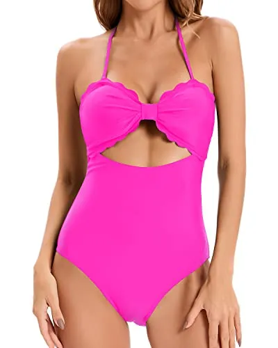 High Waisted Full Coverage Ruched Bikini Bottoms For Women-Neon Pink