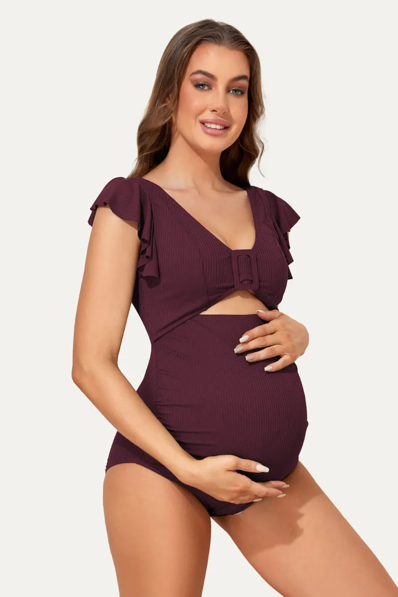 High Waisted One Piece Ruffled Cutout Swimsuits For Pregnant Women