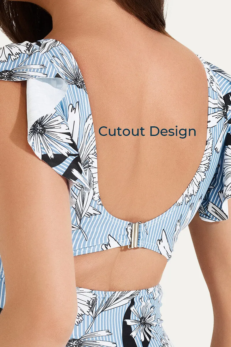 High Waisted One Piece Ruffled Cutout Swimsuits For Pregnant Women