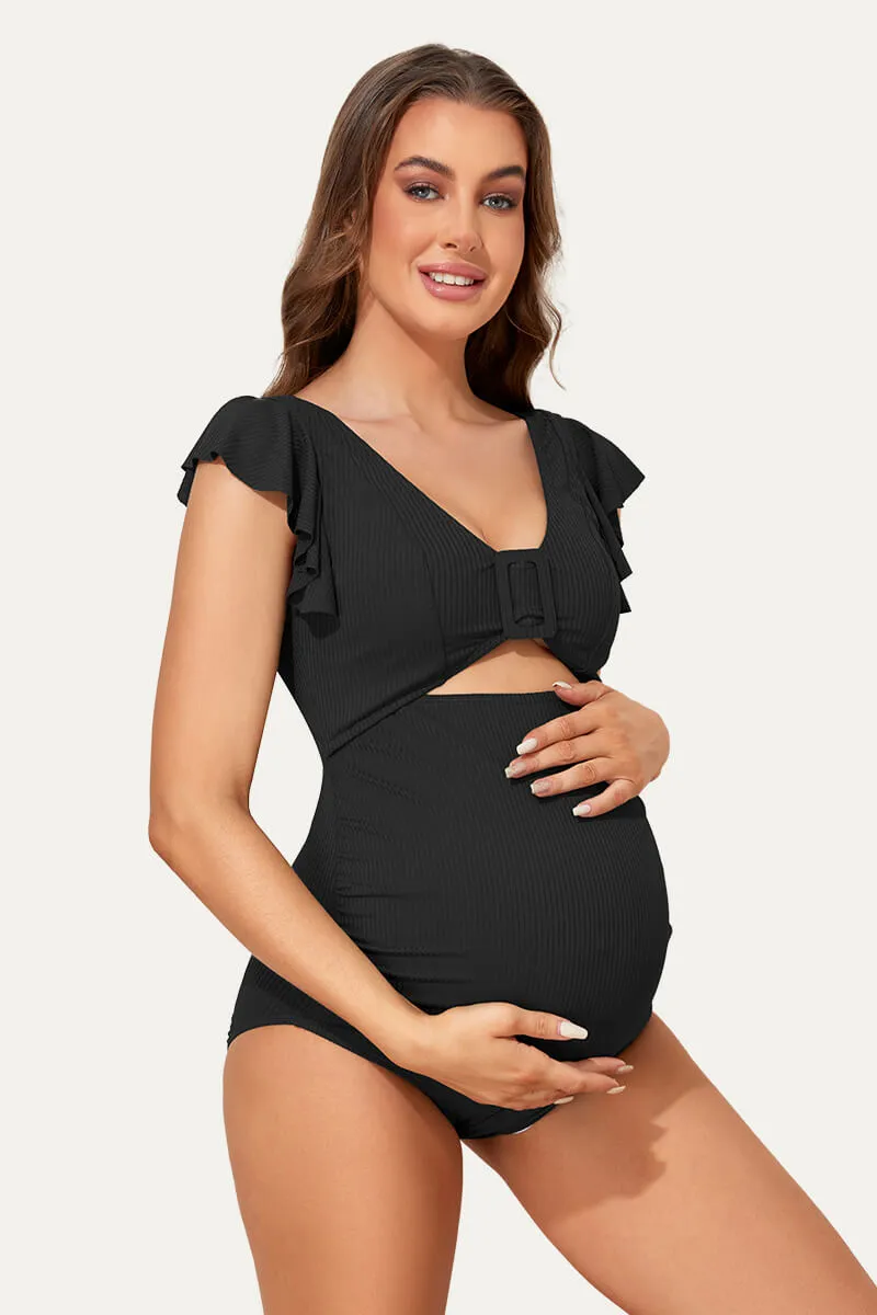 High Waisted One Piece Ruffled Cutout Swimsuits For Pregnant Women