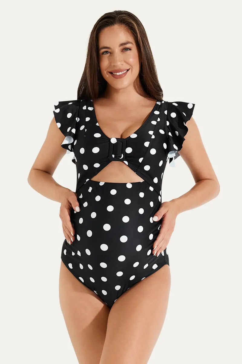High Waisted One Piece Ruffled Cutout Swimsuits For Pregnant Women