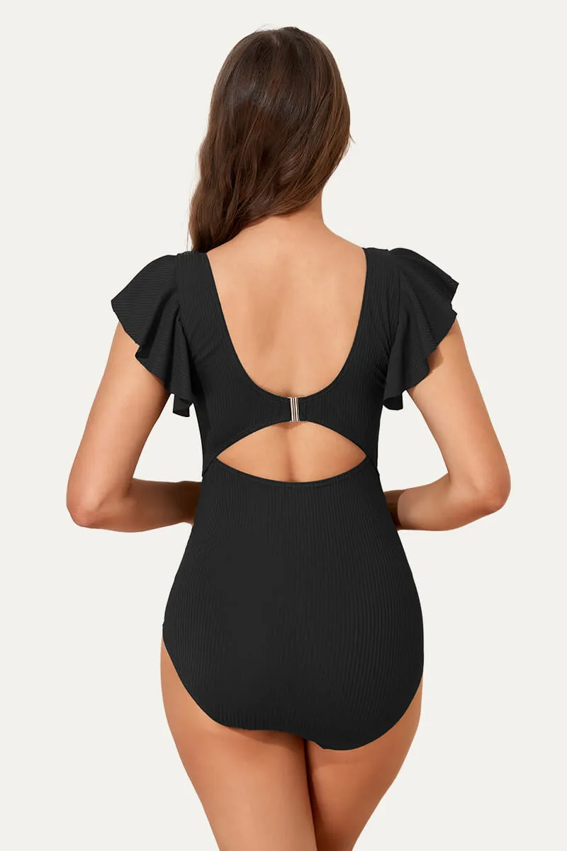High Waisted One Piece Ruffled Cutout Swimsuits For Pregnant Women