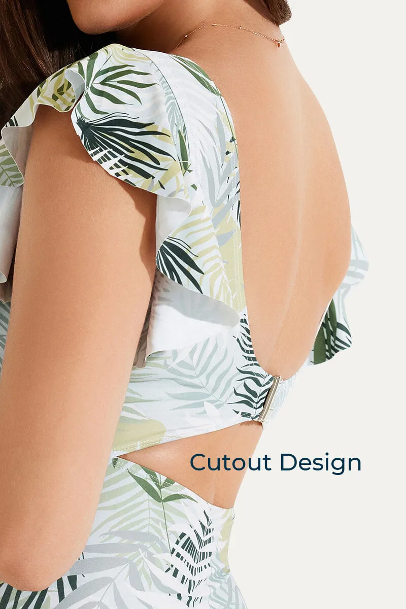 High Waisted One Piece Ruffled Cutout Swimsuits For Pregnant Women