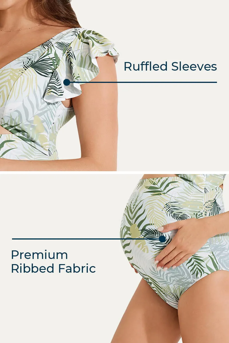 High Waisted One Piece Ruffled Cutout Swimsuits For Pregnant Women