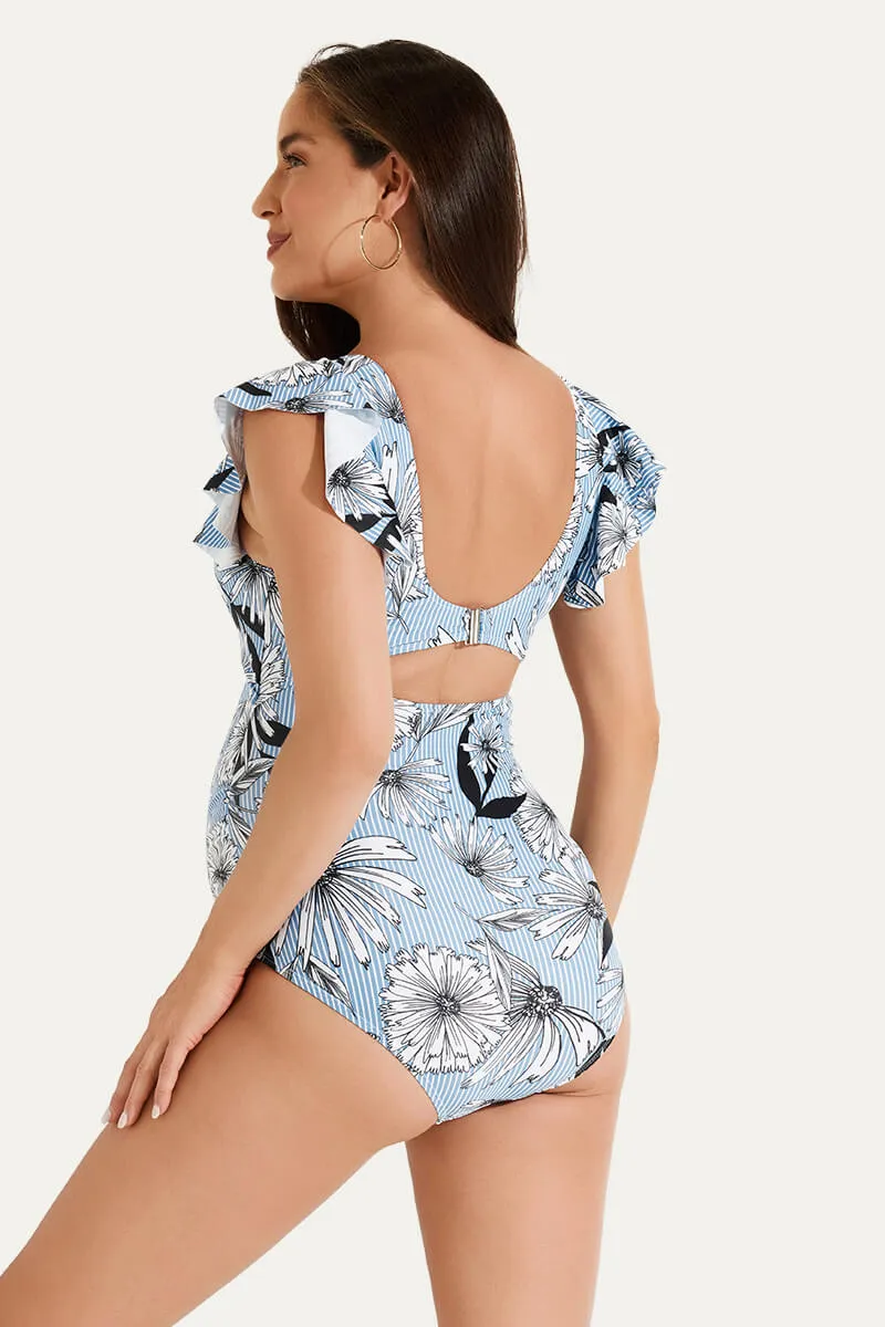 High Waisted One Piece Ruffled Cutout Swimsuits For Pregnant Women