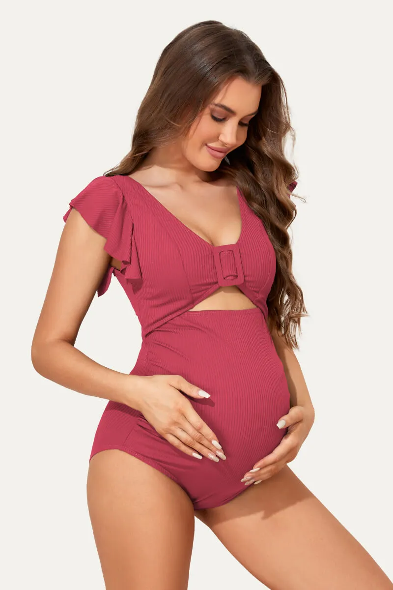 High Waisted One Piece Ruffled Cutout Swimsuits For Pregnant Women