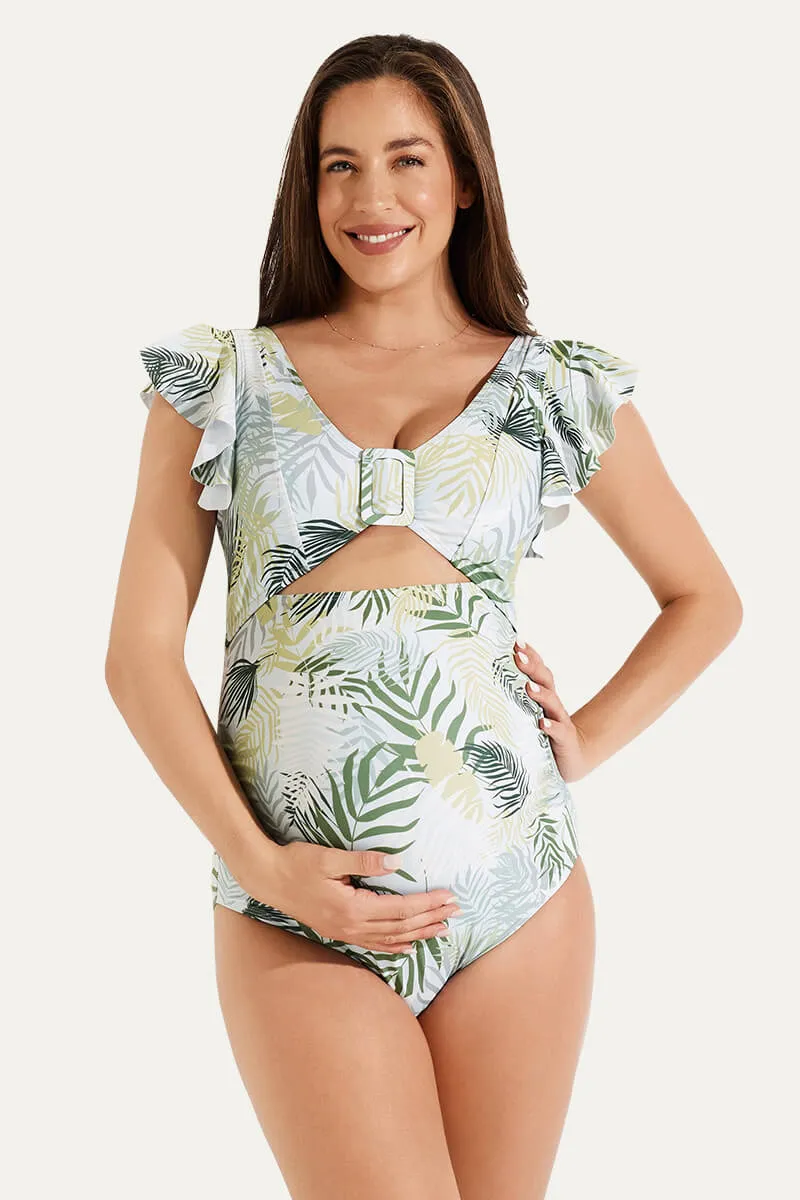 High Waisted One Piece Ruffled Cutout Swimsuits For Pregnant Women