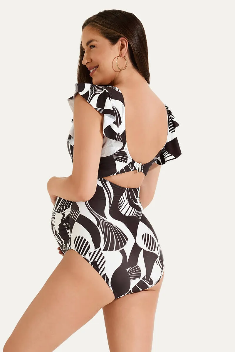 High Waisted One Piece Ruffled Cutout Swimsuits For Pregnant Women