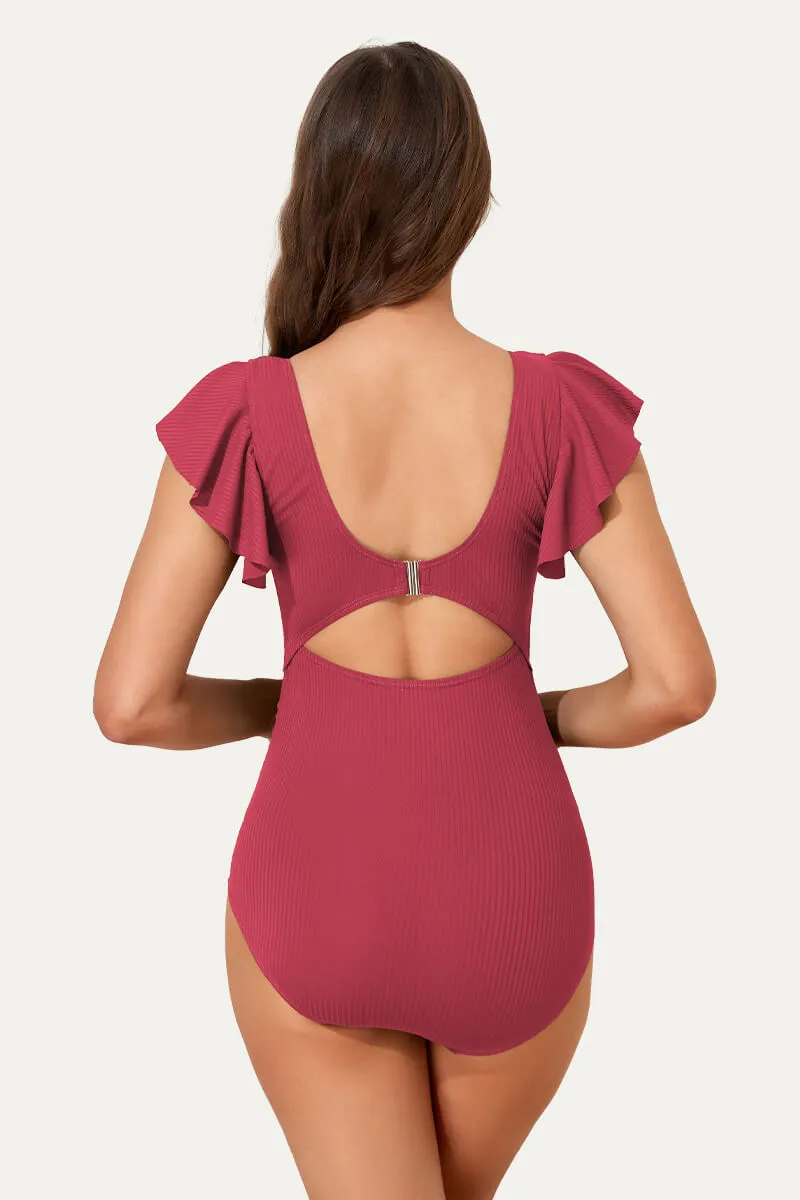 High Waisted One Piece Ruffled Cutout Swimsuits For Pregnant Women