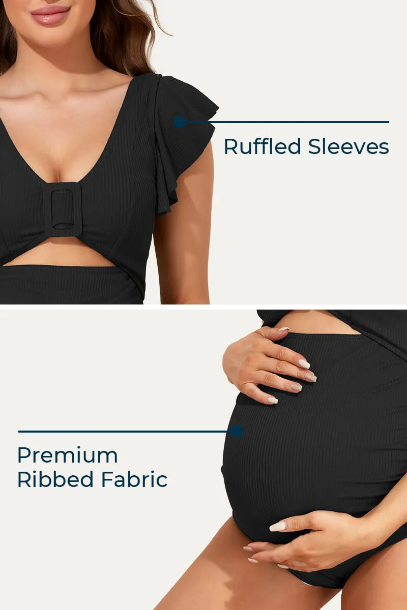 High Waisted One Piece Ruffled Cutout Swimsuits For Pregnant Women