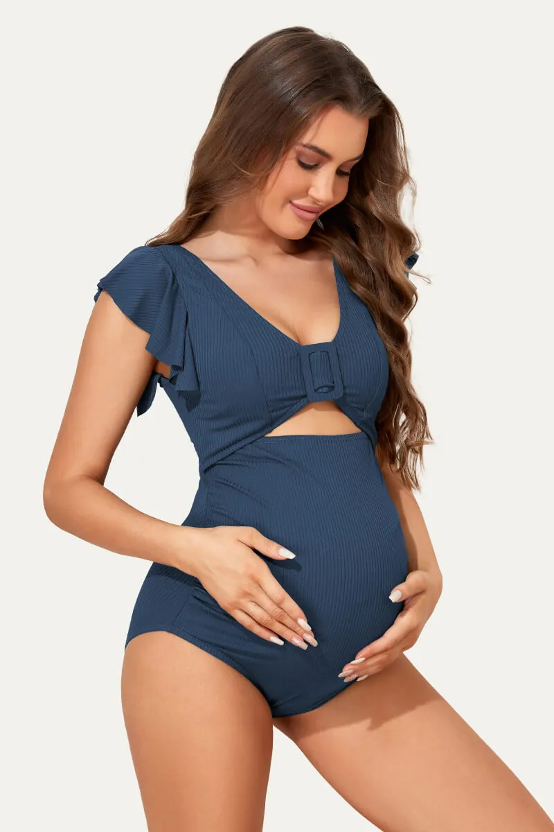 High Waisted One Piece Ruffled Cutout Swimsuits For Pregnant Women