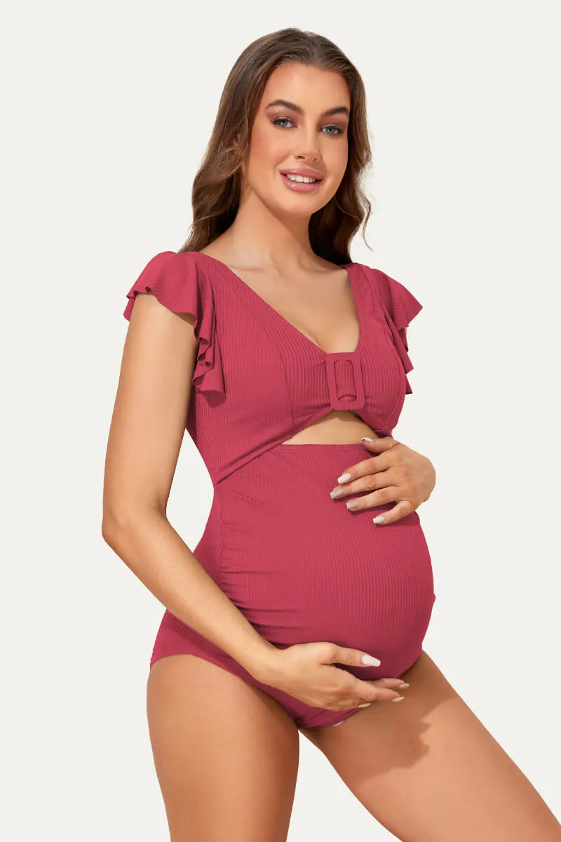 High Waisted One Piece Ruffled Cutout Swimsuits For Pregnant Women