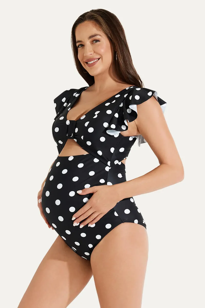 High Waisted One Piece Ruffled Cutout Swimsuits For Pregnant Women
