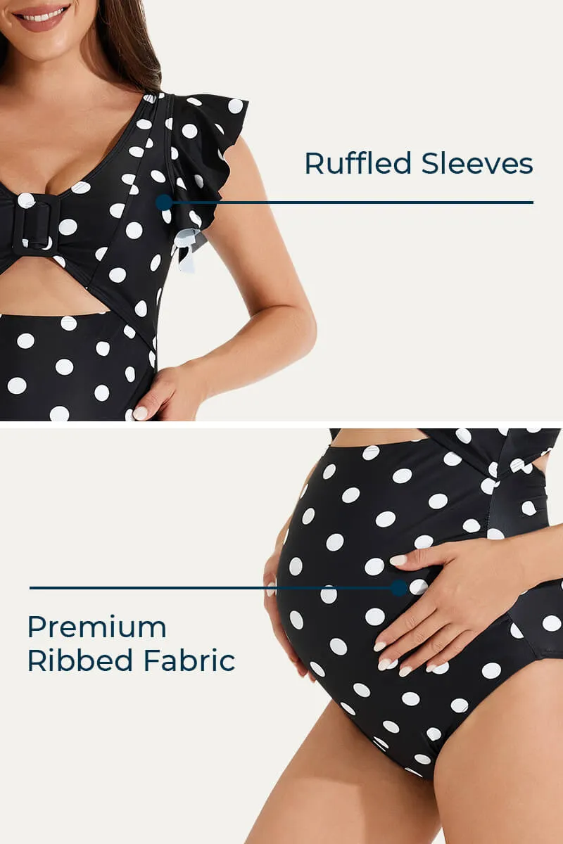 High Waisted One Piece Ruffled Cutout Swimsuits For Pregnant Women