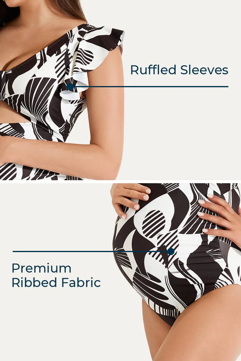 High Waisted One Piece Ruffled Cutout Swimsuits For Pregnant Women