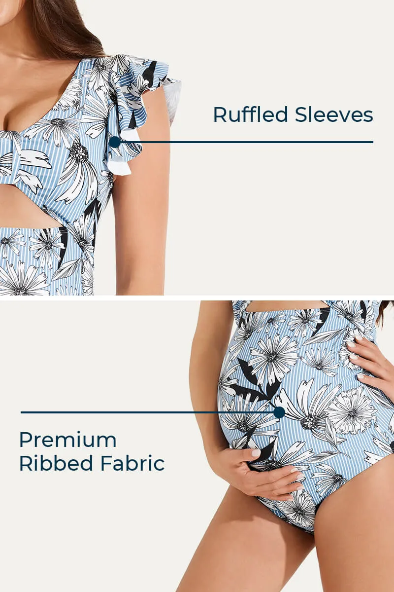 High Waisted One Piece Ruffled Cutout Swimsuits For Pregnant Women