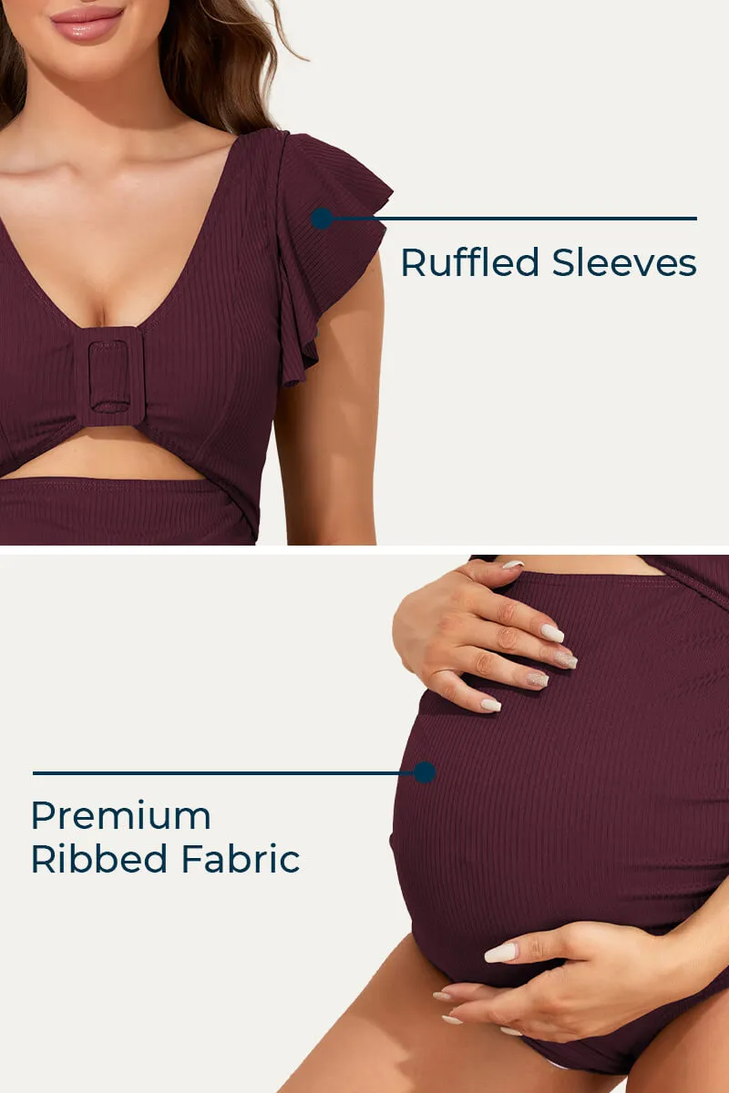 High Waisted One Piece Ruffled Cutout Swimsuits For Pregnant Women