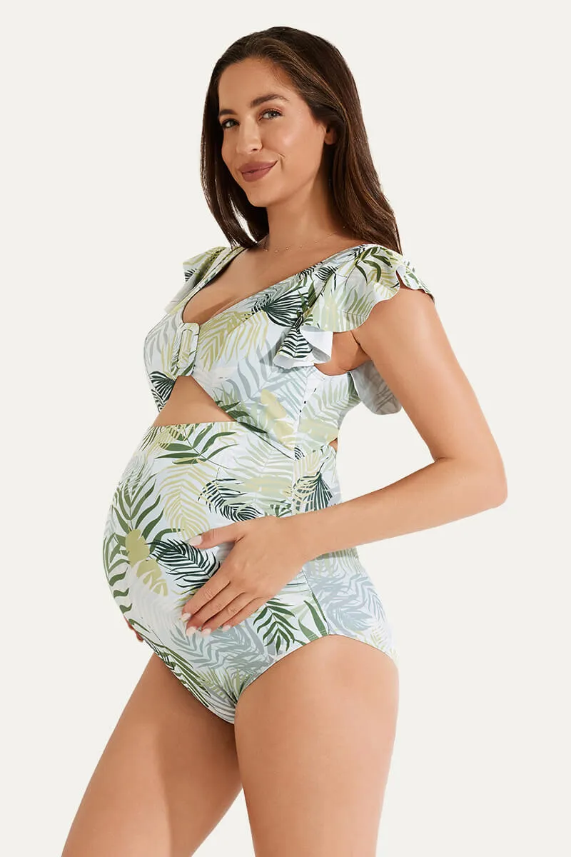 High Waisted One Piece Ruffled Cutout Swimsuits For Pregnant Women
