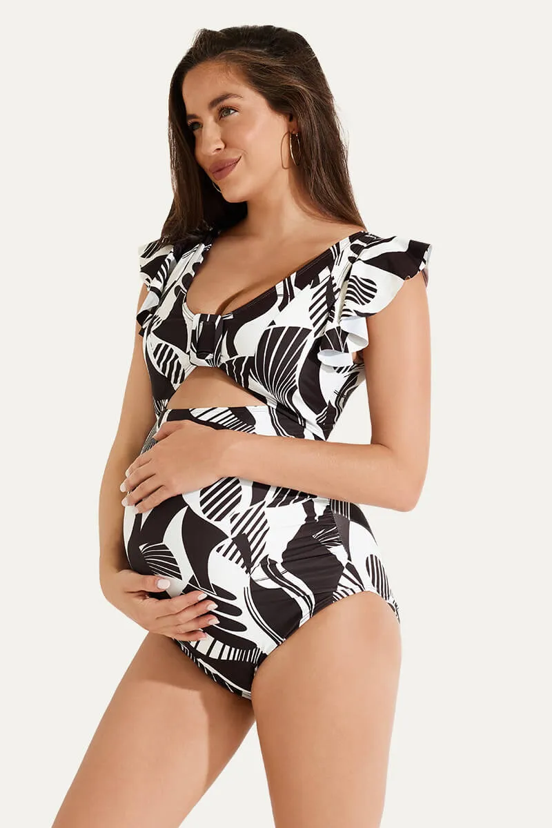 High Waisted One Piece Ruffled Cutout Swimsuits For Pregnant Women