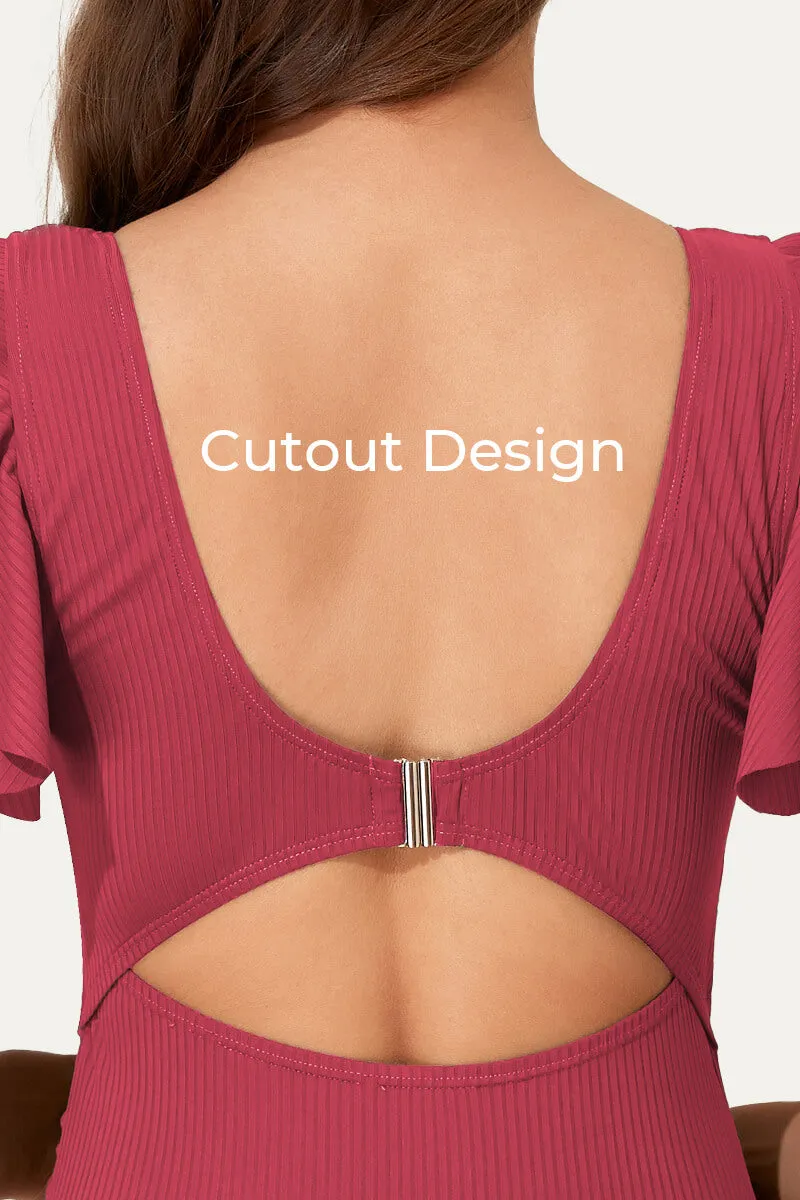 High Waisted One Piece Ruffled Cutout Swimsuits For Pregnant Women