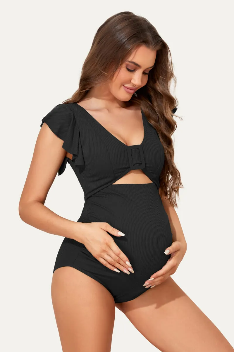 High Waisted One Piece Ruffled Cutout Swimsuits For Pregnant Women