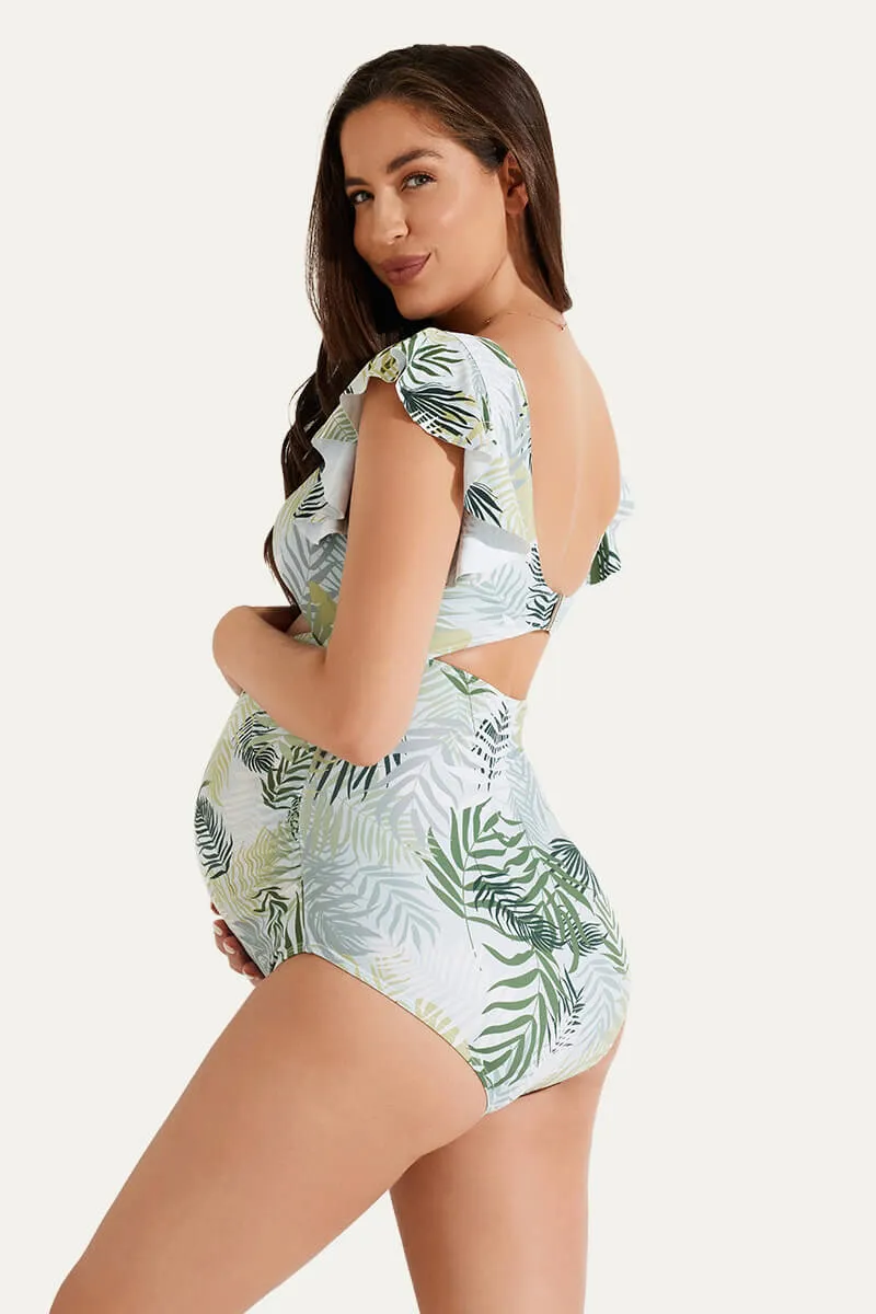 High Waisted One Piece Ruffled Cutout Swimsuits For Pregnant Women