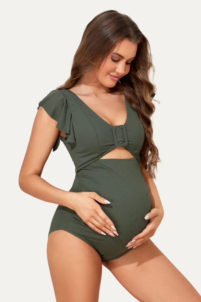 High Waisted One Piece Ruffled Cutout Swimsuits For Pregnant Women